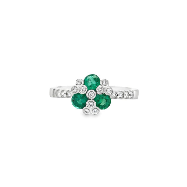 Emerald and Diamond Clover Ring