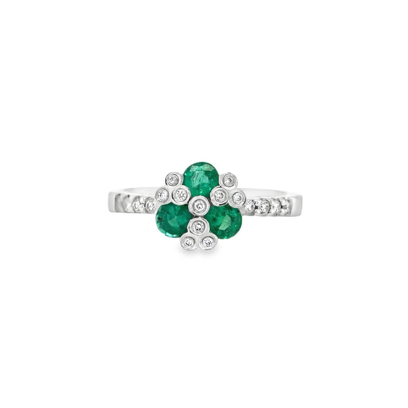 Emerald and Diamond Clover Ring