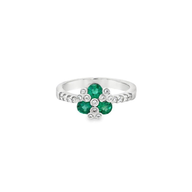 Emerald and Diamond Clover Ring