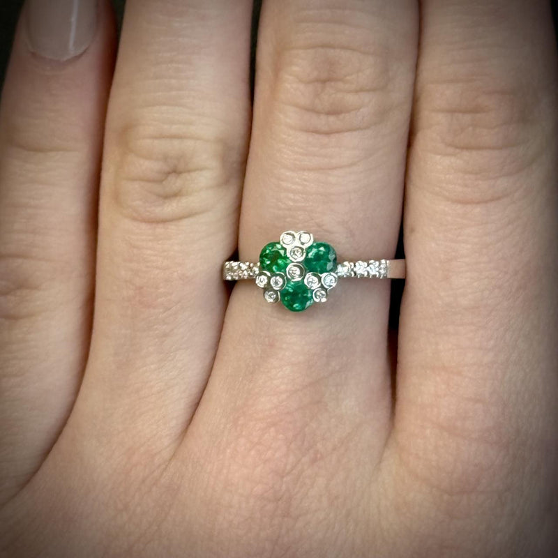 Emerald and Diamond Clover Ring