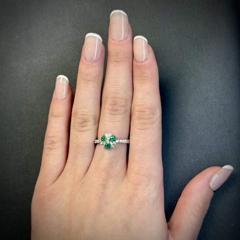 Emerald and Diamond Clover Ring