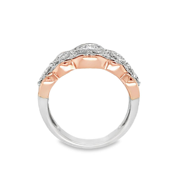 Wide Vintage Rose and White Gold Diamond Ring