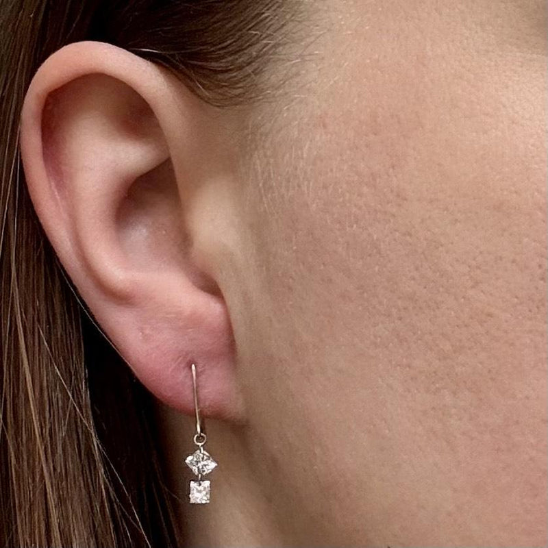 Loose Princess-Cut Diamond Dangle Earrings