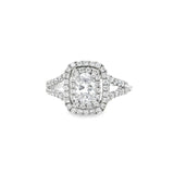 Double Halo Semi-Mount Oval Engagement Ring in 18k