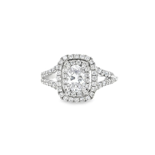Double Halo Semi-Mount Oval Engagement Ring in 18k