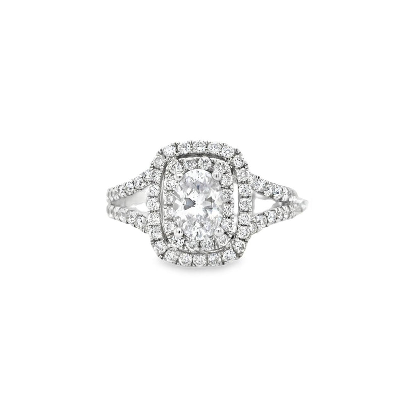 Double Halo Semi-Mount Oval Engagement Ring in 18k