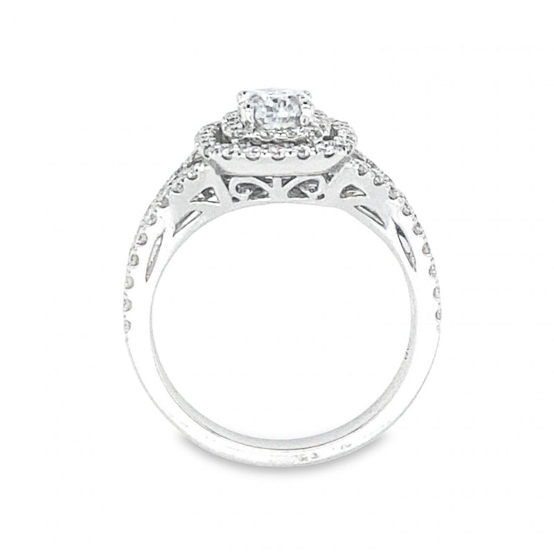 Double Halo Semi-Mount Oval Engagement Ring in 18k