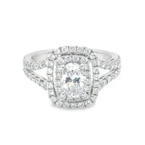 Double Halo Semi-Mount Oval Engagement Ring in 18k