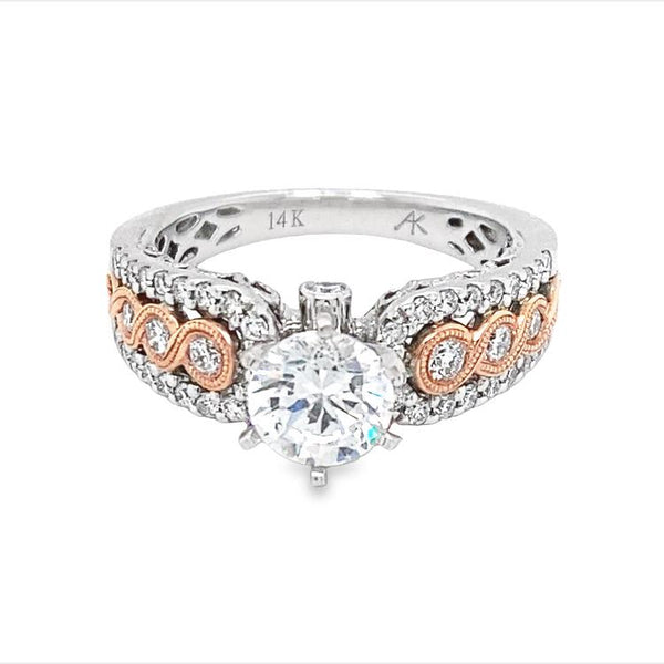 Wide Rose and White Gold Semi-Mount Engagement Ring