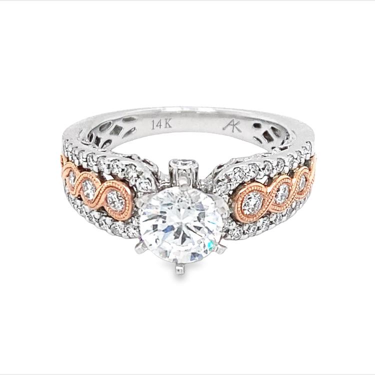 Wide Rose and White Gold Semi-Mount Engagement Ring