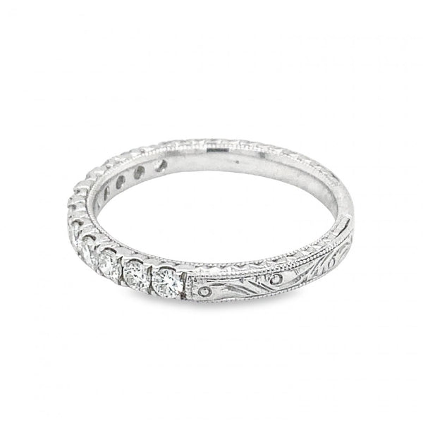Engraved Diamond Wedding Band