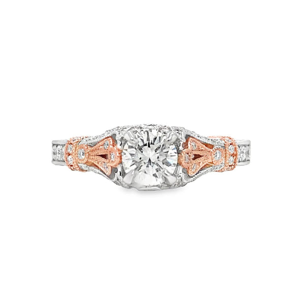Pave Filigree Engagement Ring in Rose and White Gold