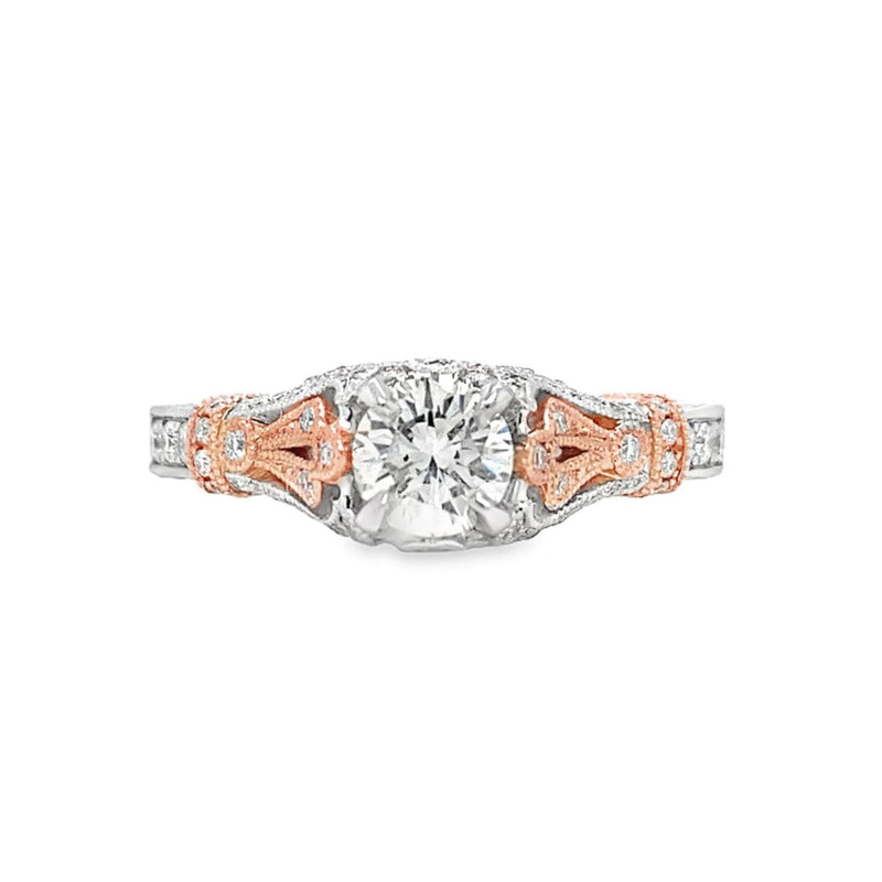 Pave Filigree Engagement Ring in Rose and White Gold