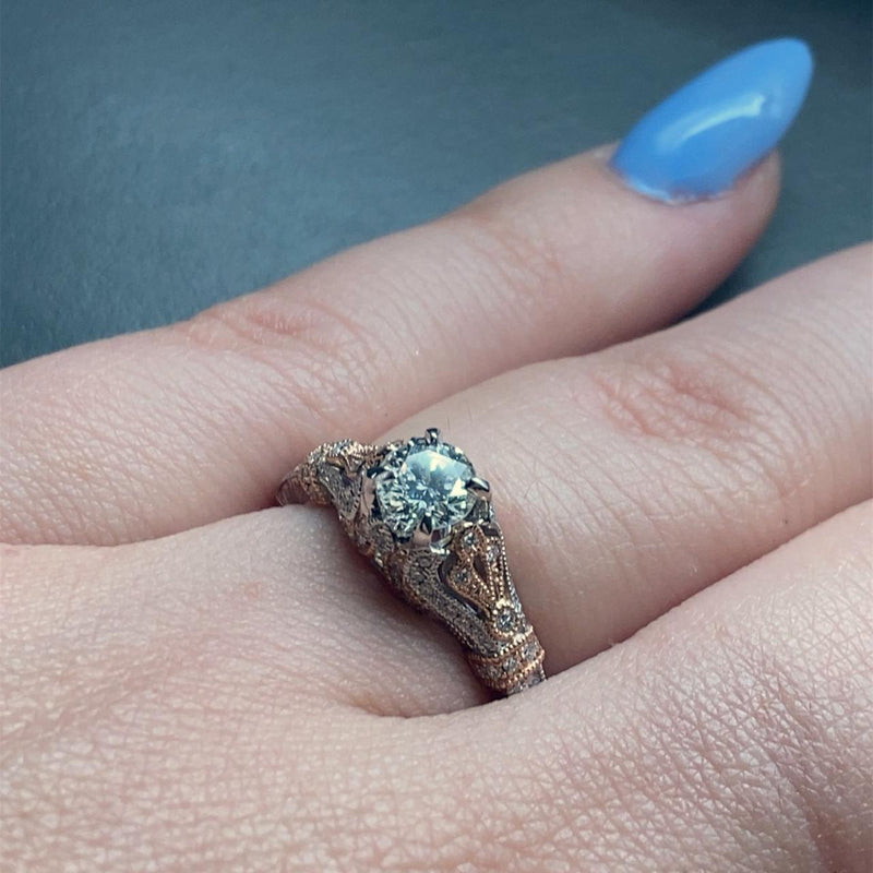 Pave Filigree Engagement Ring in Rose and White Gold