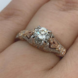 Pave Filigree Engagement Ring in Rose and White Gold