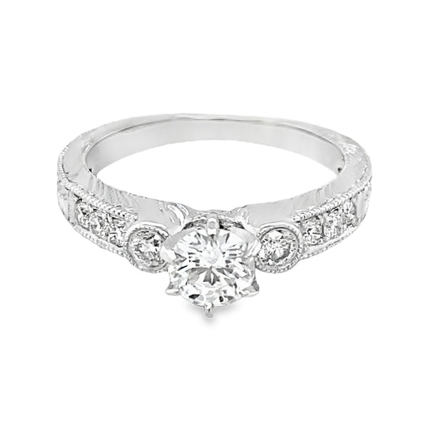 Classy Engraved Diamond Engagement Ring