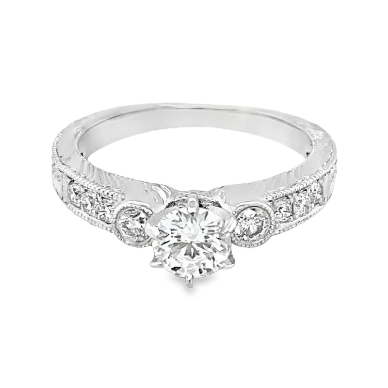 Classy Engraved Diamond Engagement Ring