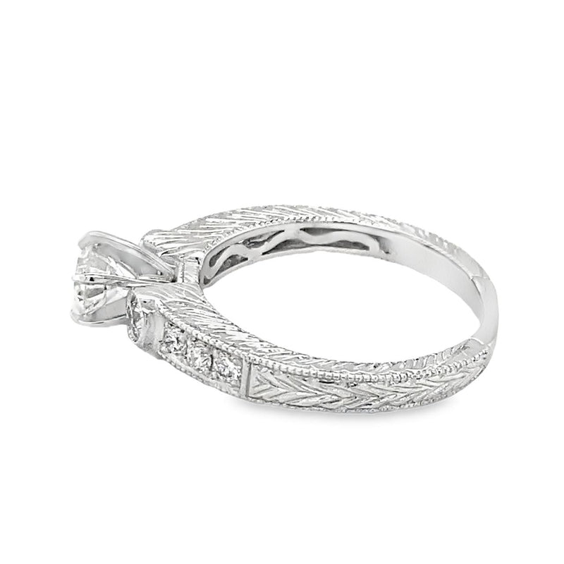 Classy Engraved Diamond Engagement Ring