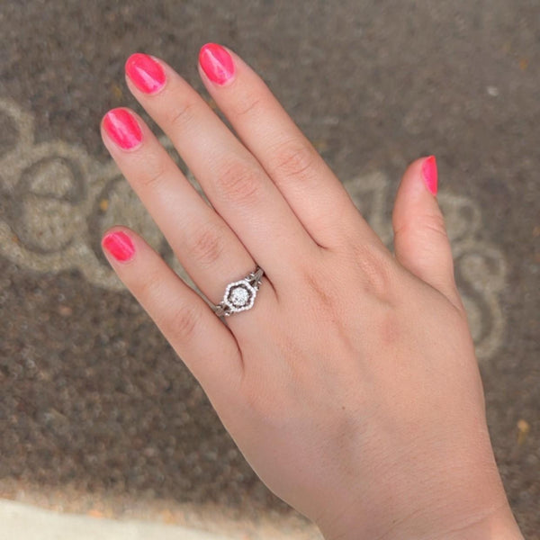 Hexagon Halo Diamond Engagement Ring