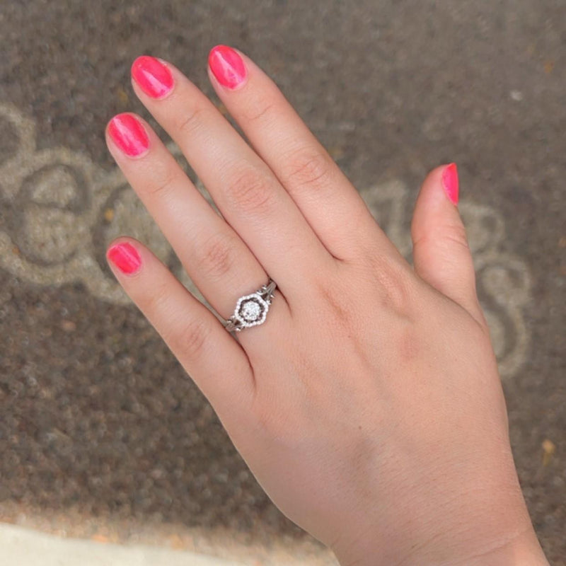 Hexagon Halo Diamond Engagement Ring