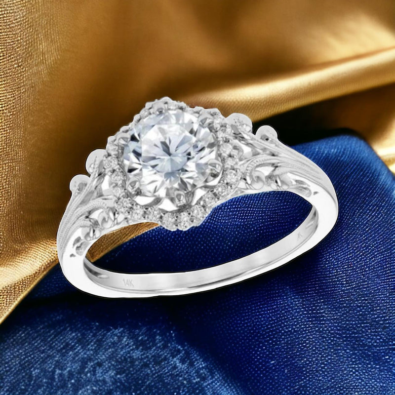 Hexagon Halo Diamond Engagement Ring