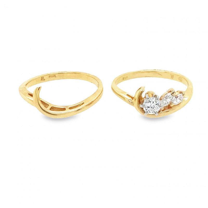 Asymmetric Contour Diamond Wedding Set