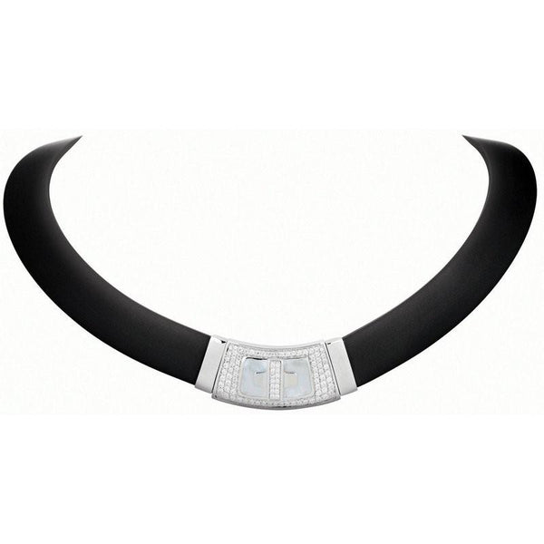 Mother of Pearl, Silver and Rubber Necklace