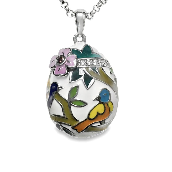 Songbird Enamel Pendant in Silver