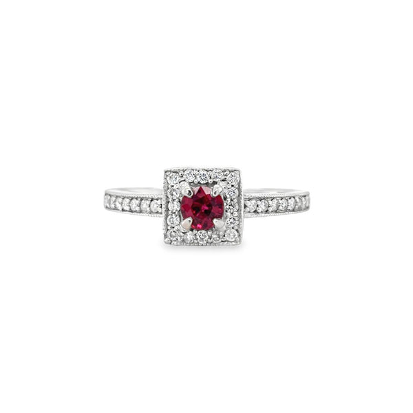 Square Halo Ruby Ring
