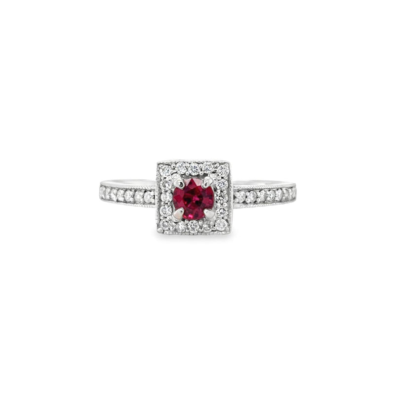 Square Halo Ruby Ring