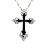 White Gold Diamond Cross with Black Enamel