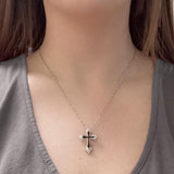 White Gold Diamond Cross with Black Enamel