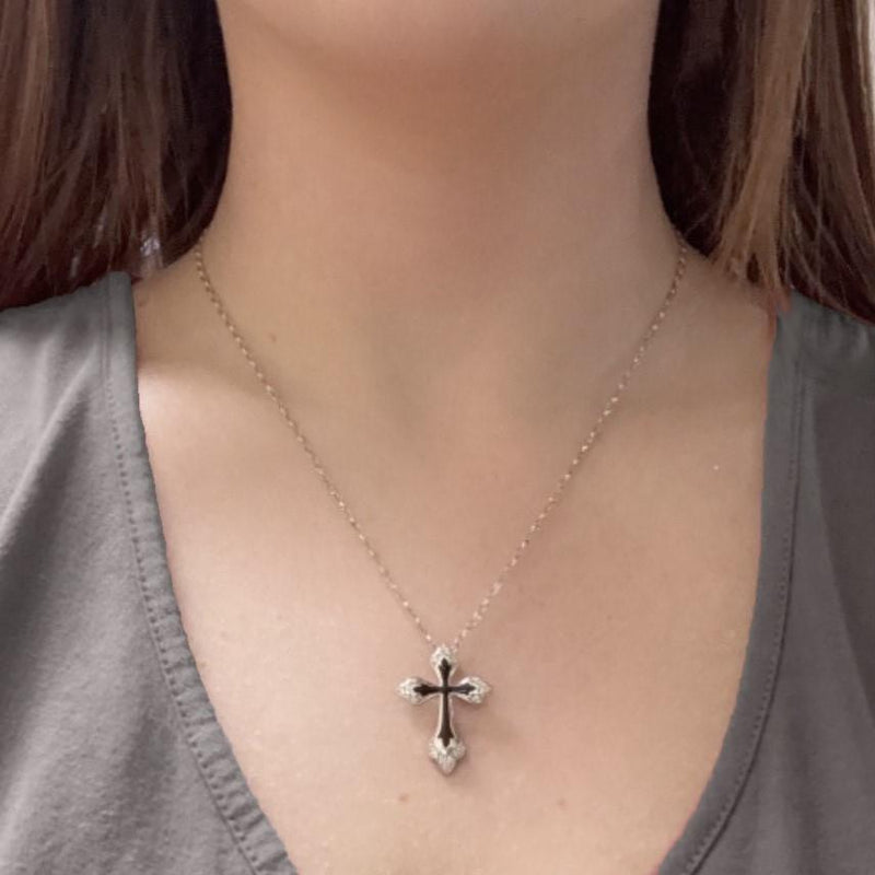 White Gold Diamond Cross with Black Enamel