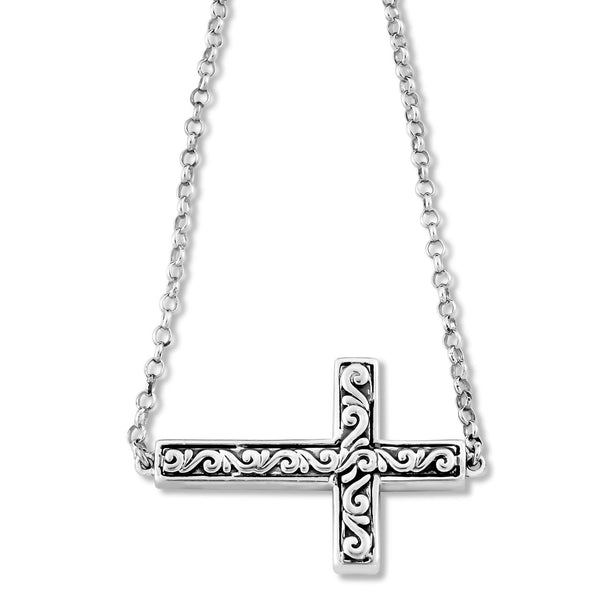 Multi-Gem Silver Sideways Cross