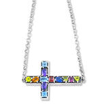 Multi-Gem Silver Sideways Cross