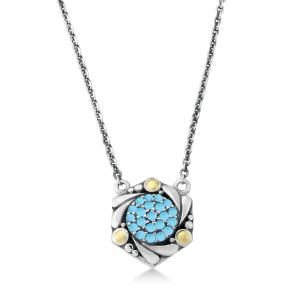 Turquoise, Silver, and 18K Gold Necklace