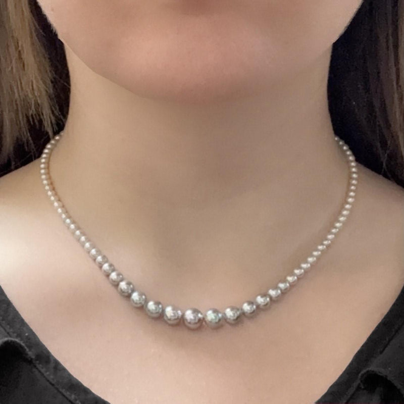 Silver-White Graduated Akoya Pearl Necklace