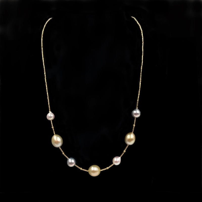 Golden South Sea and Akoya Pearl Station Necklace