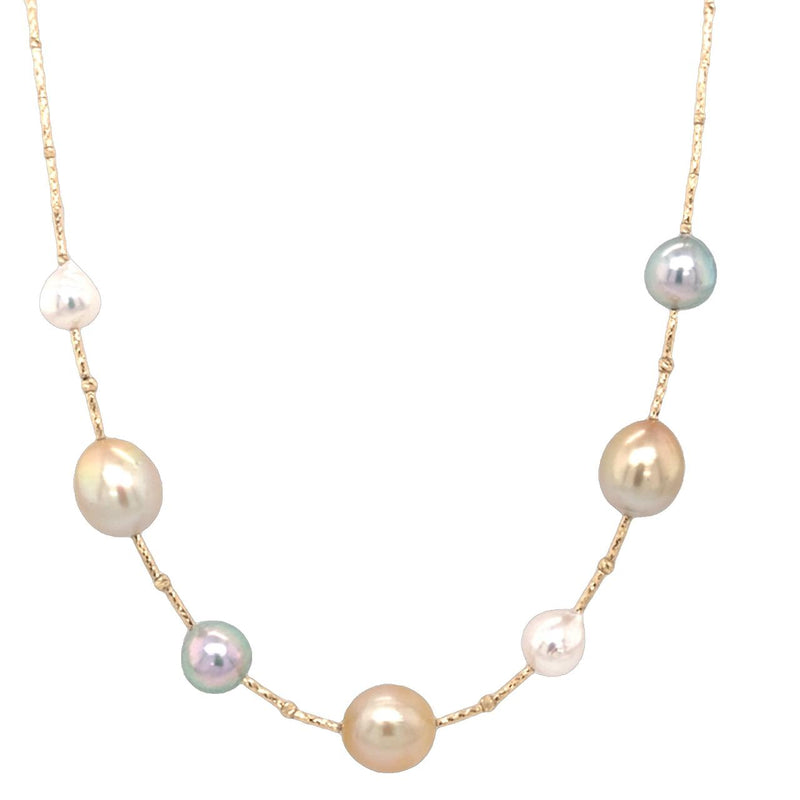 Golden South Sea and Akoya Pearl Station Necklace