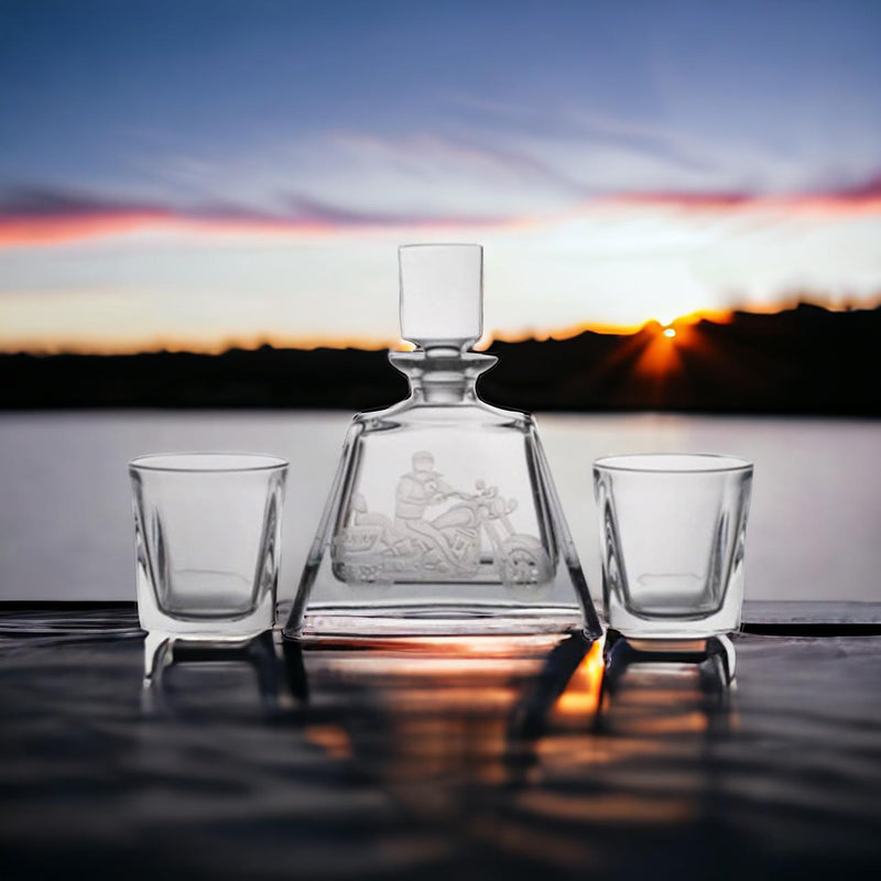 Motorcycle Crystal Whiskey Decanter Set