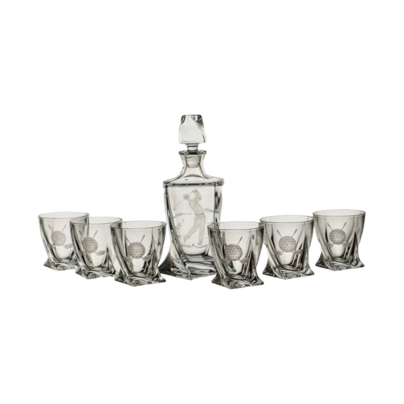 Golfing Twisted Crystal Whiskey Decanter Set