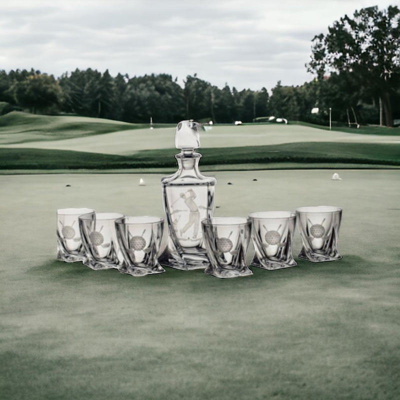 Golfing Twisted Crystal Whiskey Decanter Set
