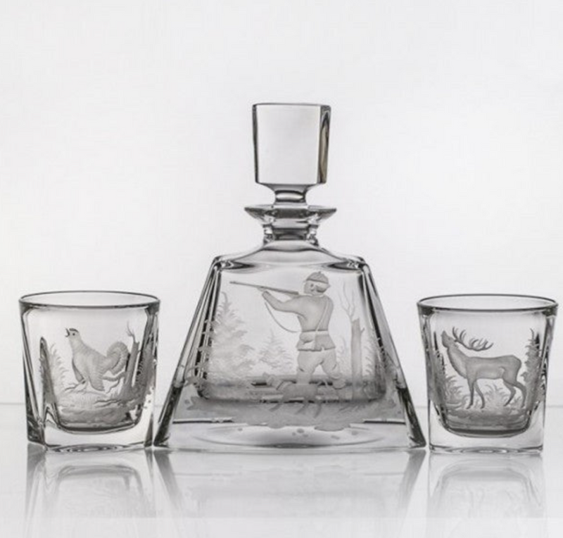 Hunting Crystal Whiskey Decanter Set