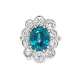 Blue Zircon and Diamond Cocktail Ring