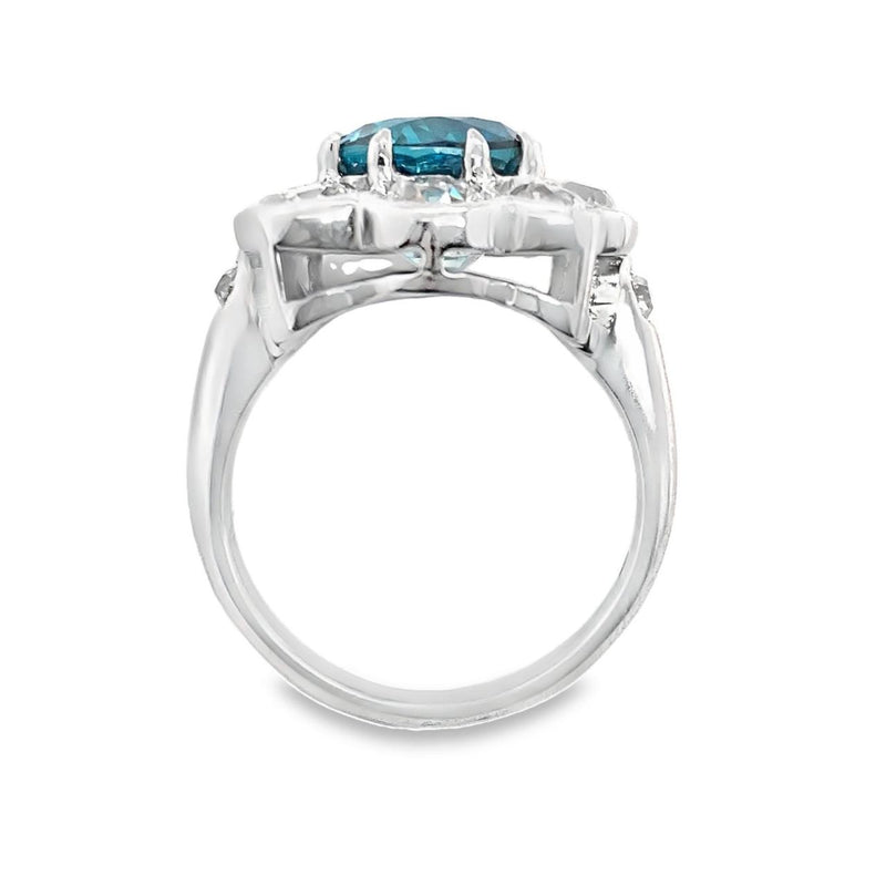 Blue Zircon and Diamond Cocktail Ring