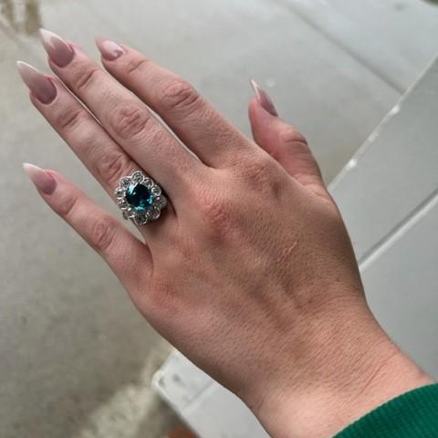 Blue Zircon and Diamond Cocktail Ring