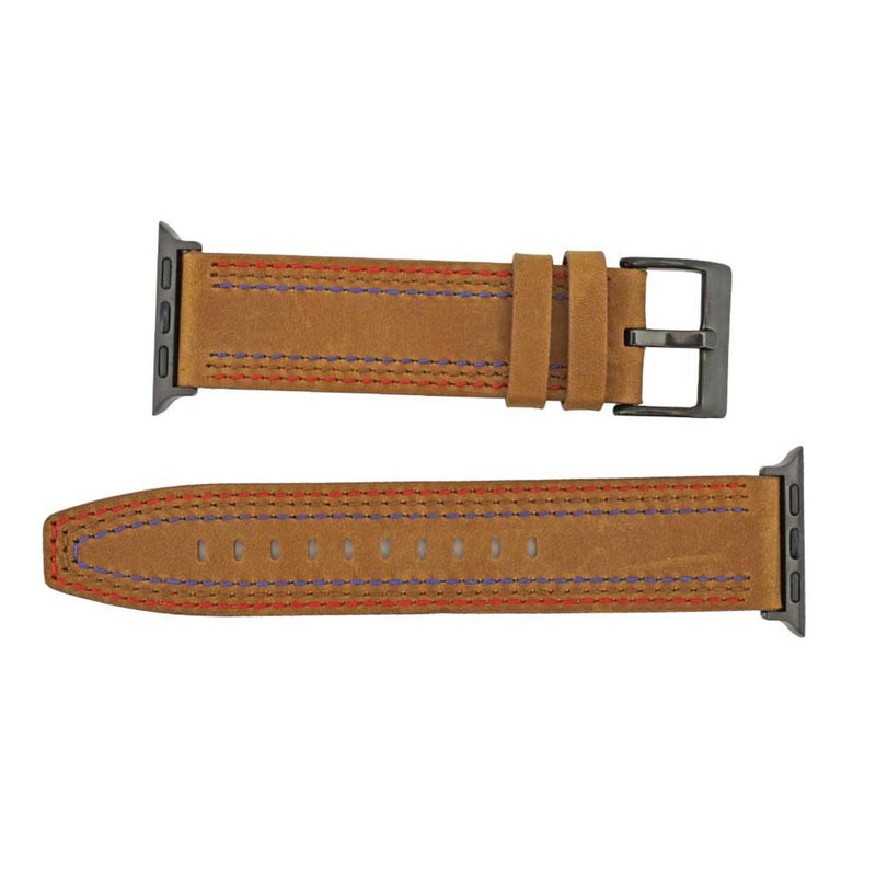 Brown Triple-Stitched Leather Apple Watch Band