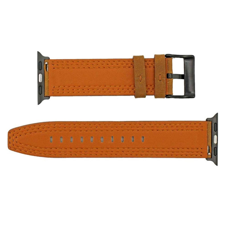 Brown Triple-Stitched Leather Apple Watch Band