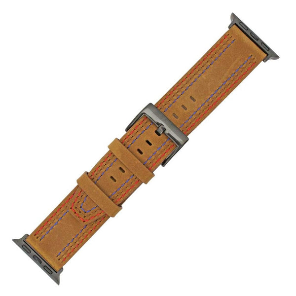 Brown Triple-Stitched Leather Apple Watch Band